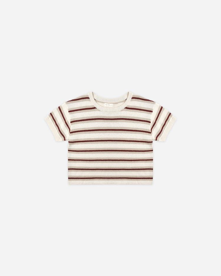 Boxy Crop Knit Tee || Autumn Stripe