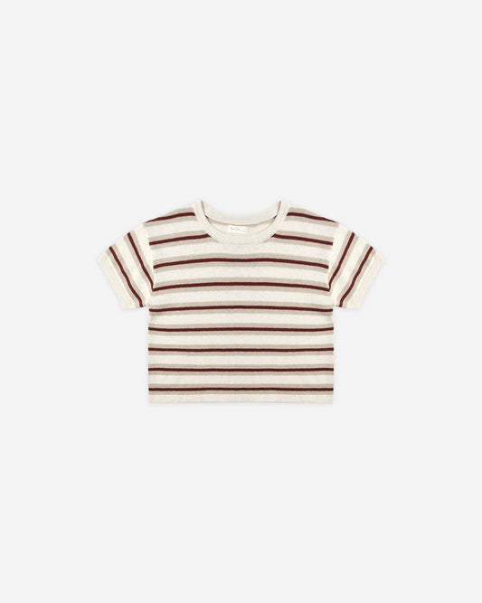 Boxy Crop Knit Tee || Autumn Stripe