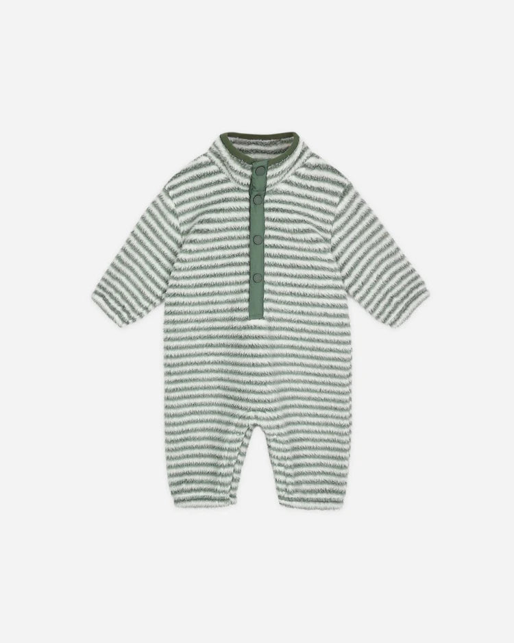 Fuzzy Winter Jumpsuit | Evergreen Stripe| Rylee & Cru