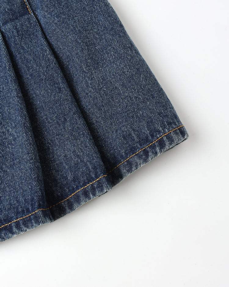 Pleated Denim Skirt | Indigo Denim | Rylee & Cru