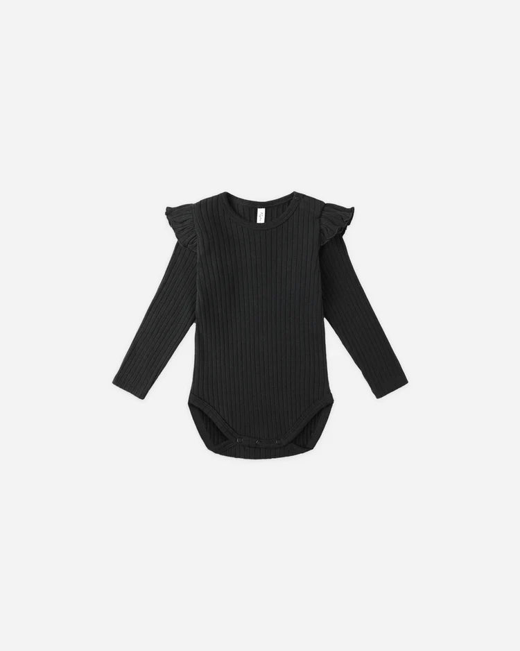 Shoulder Ruffle Bodysuit | Black | Rylee & Cru