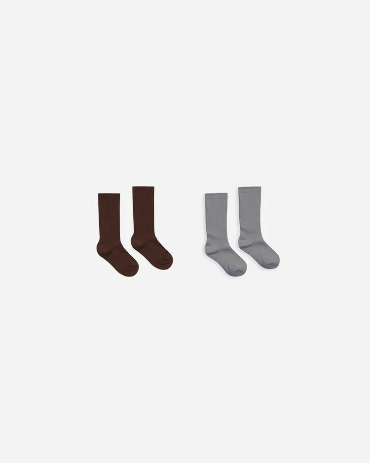 Ribbed Socks | Brown, Dusty Blue | Rylee & Cru
