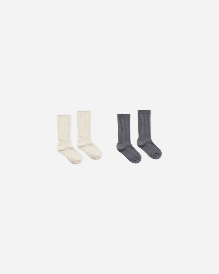 Ribbed Socks | Natural, Indigo | Rylee + Cru
