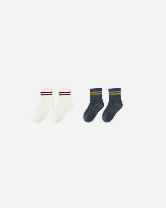 Stripe Socks, 2-pack | Ivory, Navy | Rylee & Cru