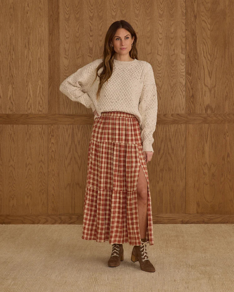 Tiered Midi Skirt | Red Plaid | Rylee & Cru