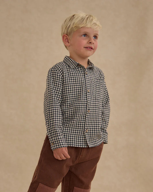 Collared Long Sleeve Shirt | Black Gingham | Rylee & Cru