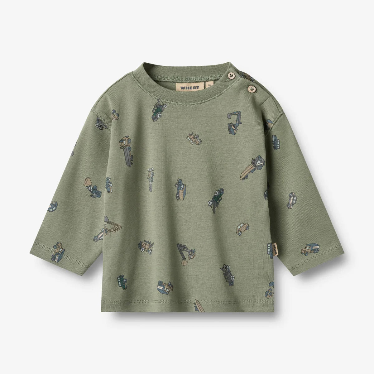 L/S Malthe T-Shirt | Dusty Green Cars | Wheat Kids