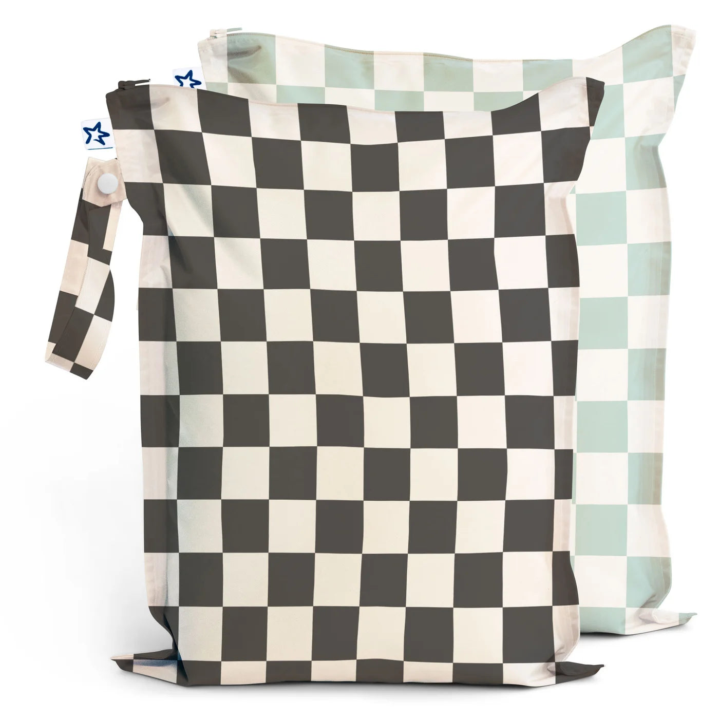Mess-proof Wet Bags, 2 Pack - Black, Sage Checkers
