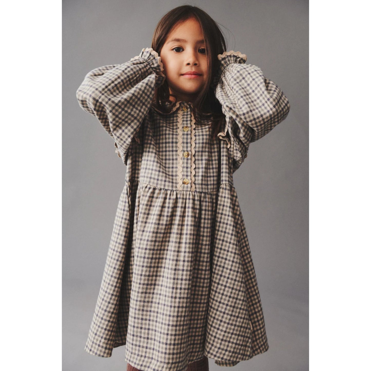 L/S Alissa Dress | Blue Check | Wheat Kids