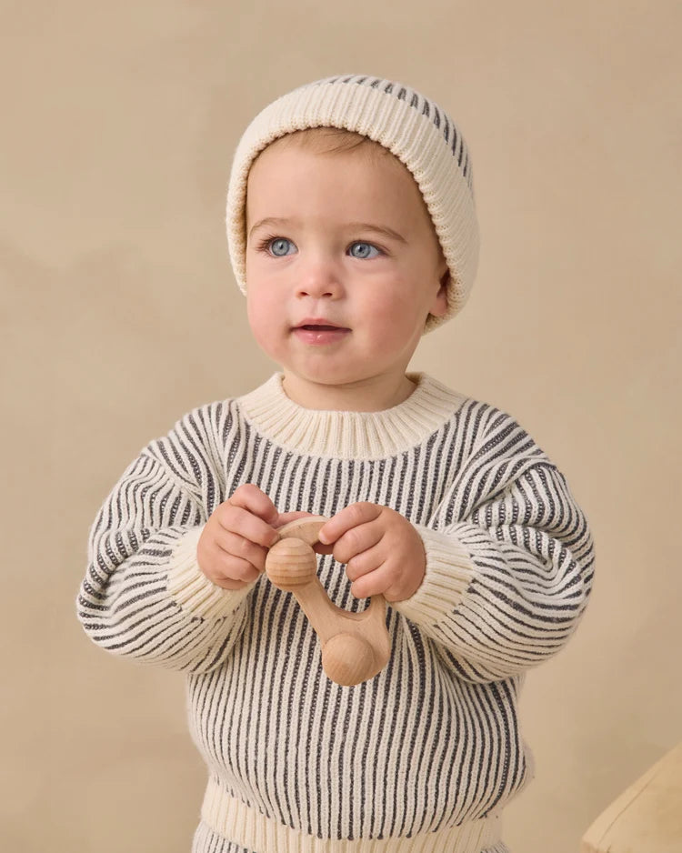 Relaxed Knit Sweater | Midnight Stripe | Quincy Mae