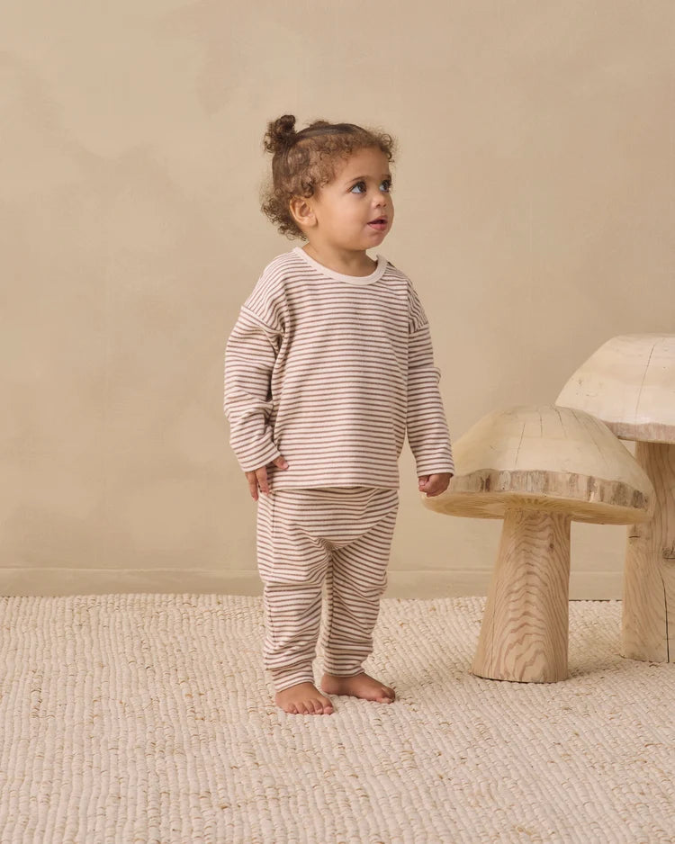 Long Sleeve Tee | Cocoa Microstripe | Quincy Mae