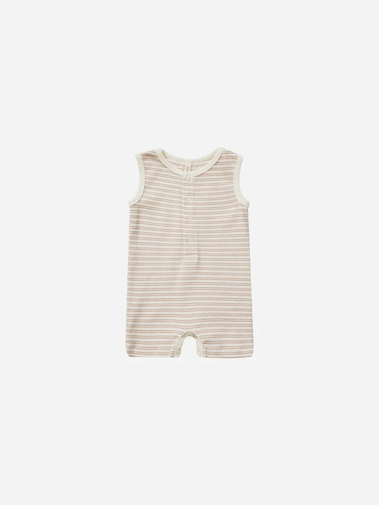 Ribbed Henley Romper | Quincy Mae | Oat Stripe
