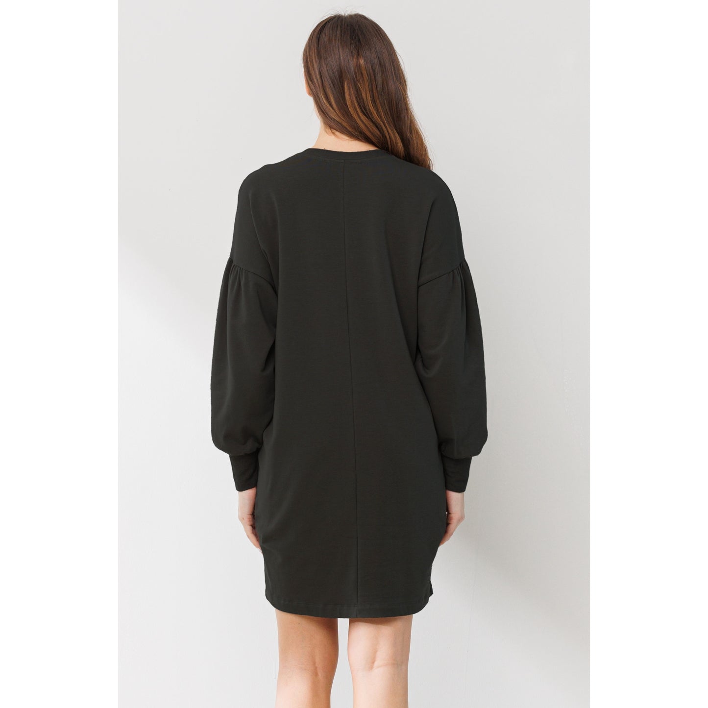 Crew Neck Maternity Sweater Dress W/Pockets | Black