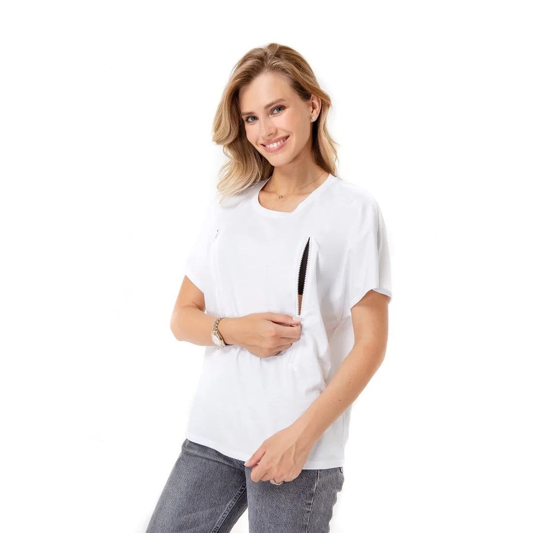 Zip Up Top for Pregnancy, Nursing & Beyond | White