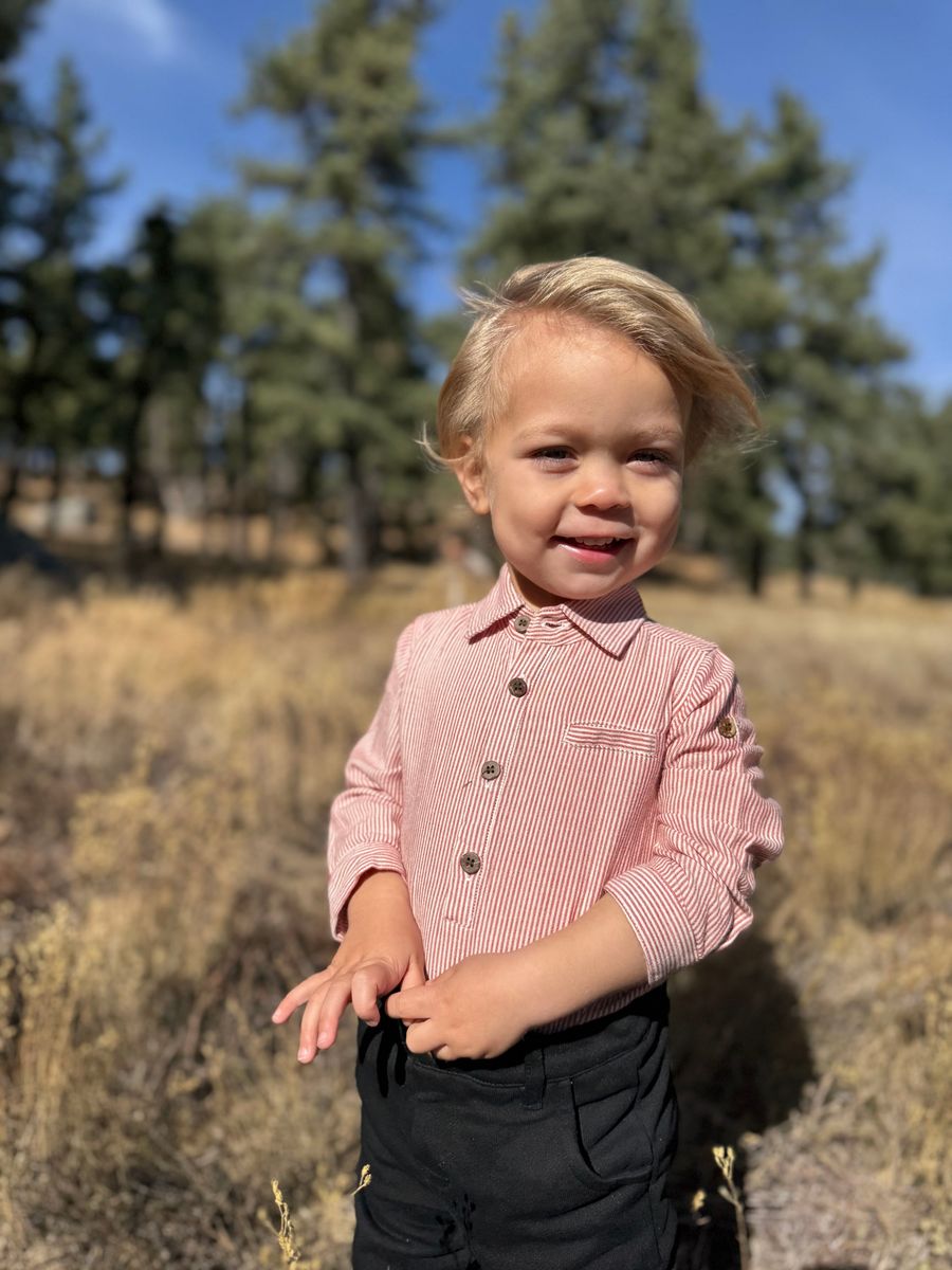 Jasper Woven Onesie | Red Micro Stripe | Me & Henry