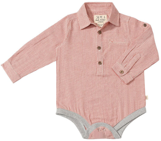 Jasper Woven Onesie | Red Micro Stripe | Me & Henry
