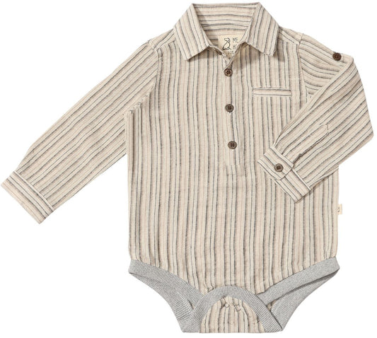 Jasper Woven Onesie | Tan, Black, Cream Stripe | Me & Henry