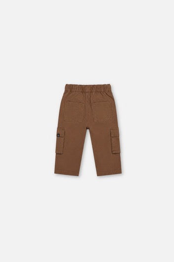 Baby Twill Pants with Cargo Pockets | Neutral Brown Shitaki  | Deux Par Deux