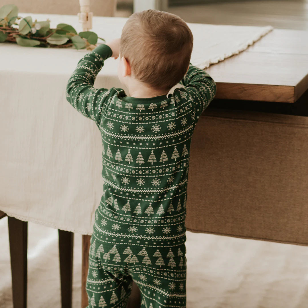 Festive Firs Fair Isle Print on Evergreen PJ Set | Petit Lem