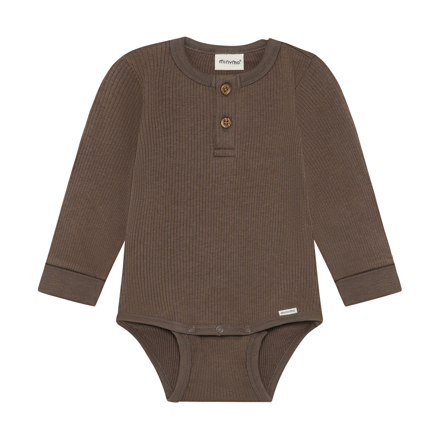 Long Sleeve Ribbed Body Suit | Chocolate Chip | Minymo