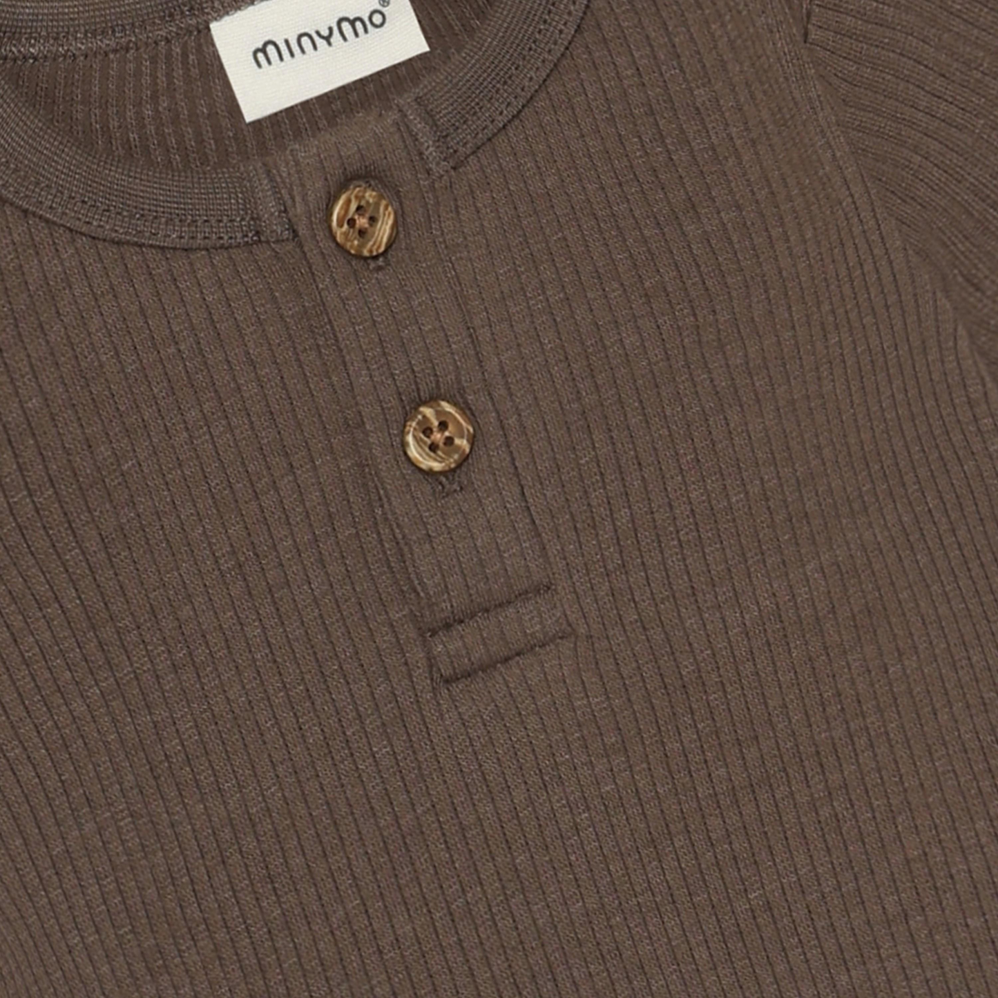Long Sleeve Ribbed Body Suit | Chocolate Chip | Minymo