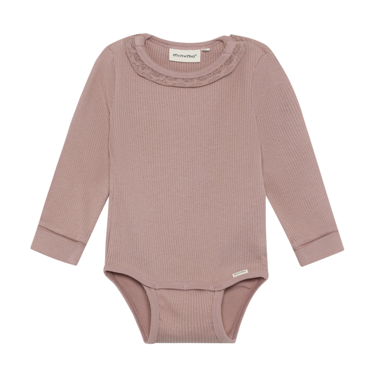 Long Sleeve Ribbed Body Suit | Fawn | Minymo