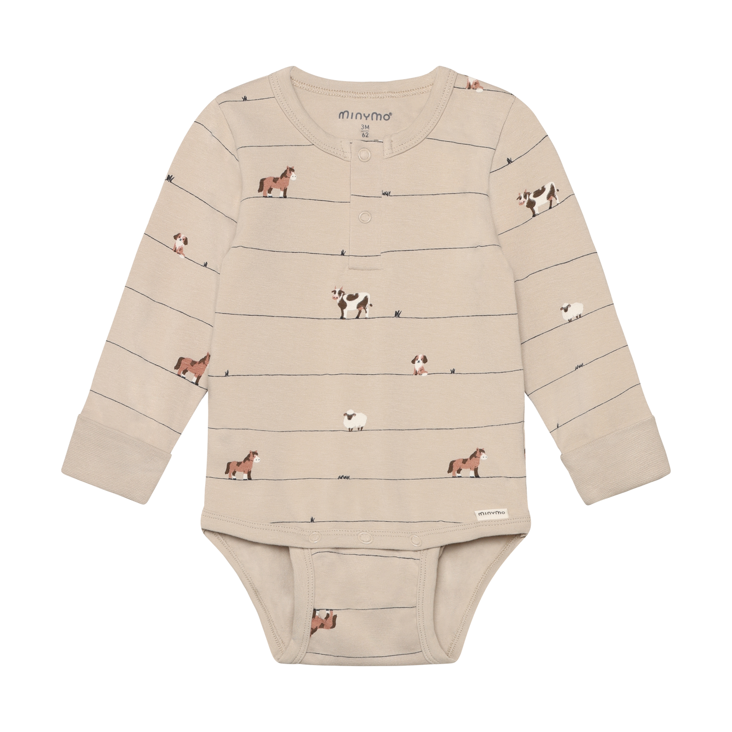 Long Sleeve Body Suit | Farm Animals | Minymo