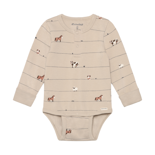 Long Sleeve Body Suit | Farm Animals | Minymo