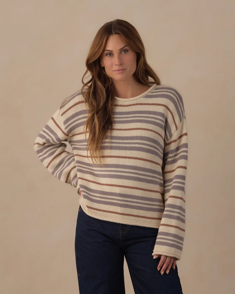 Women's Jacques Sweater | Dusty Blue Stripe | Rylee & Cru