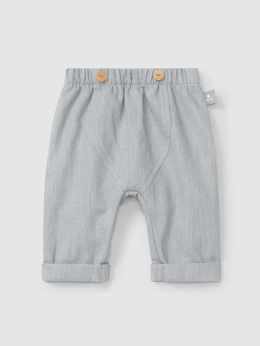 Plain pull-up pants in linen with cotton | Greyish Blue | Snug
