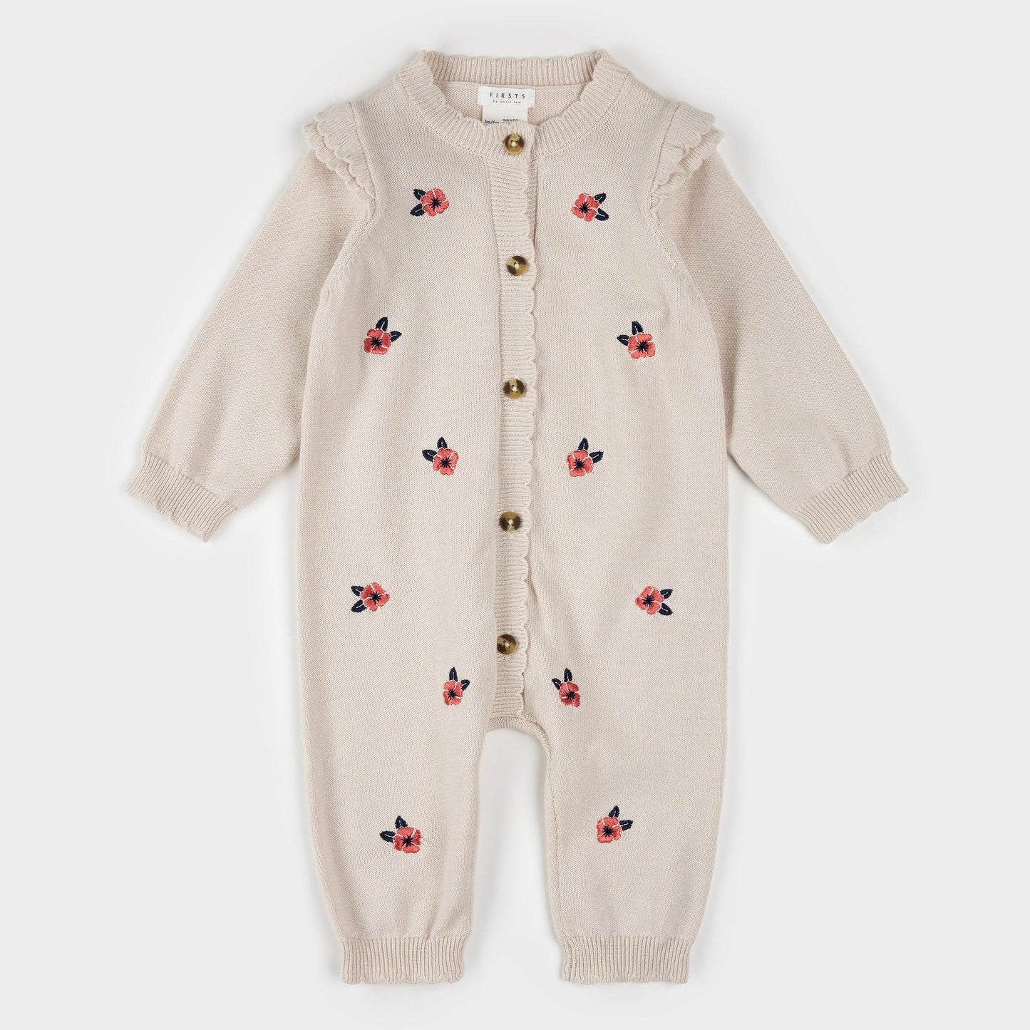 Sweater Knit Playsuit | Poppy Print on Beige | Petit Lem