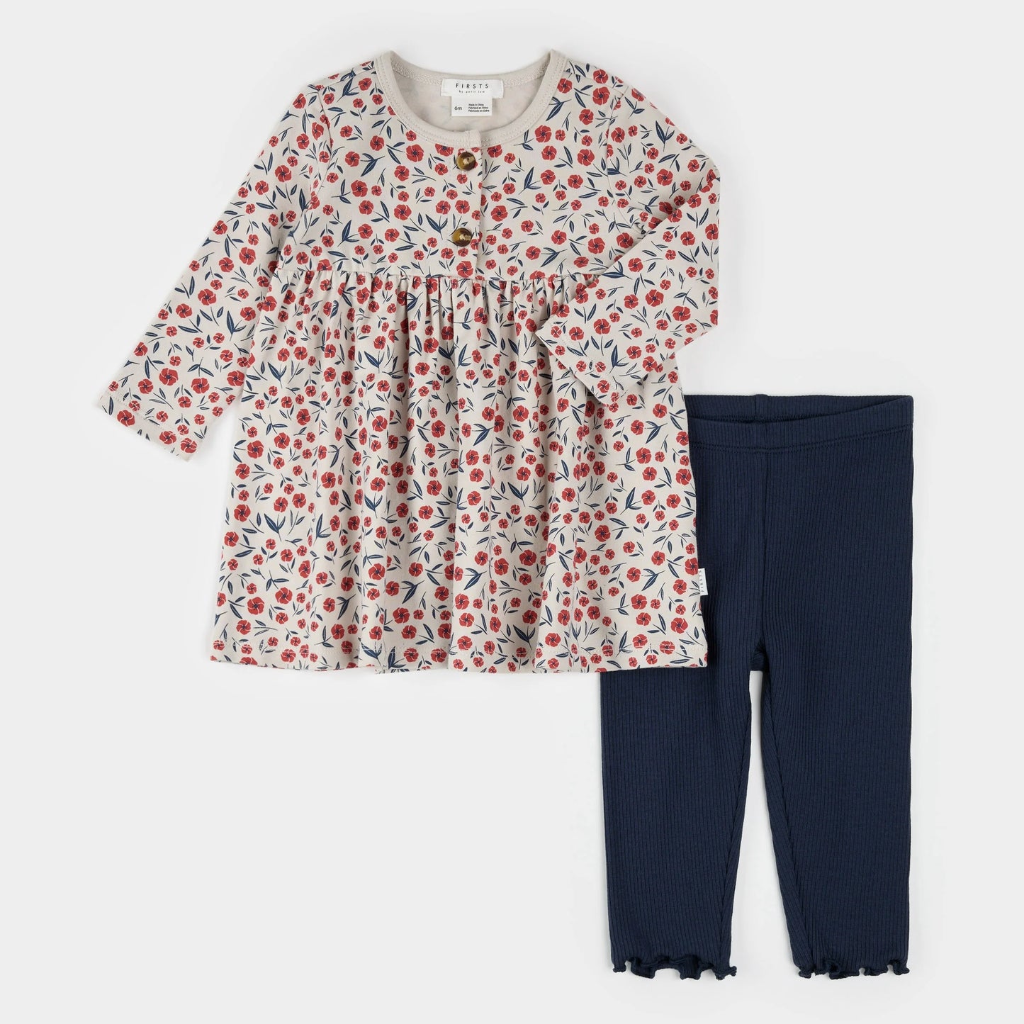 Floral Poppy Print 2PC Ribbed Dress Set | Petit Lem