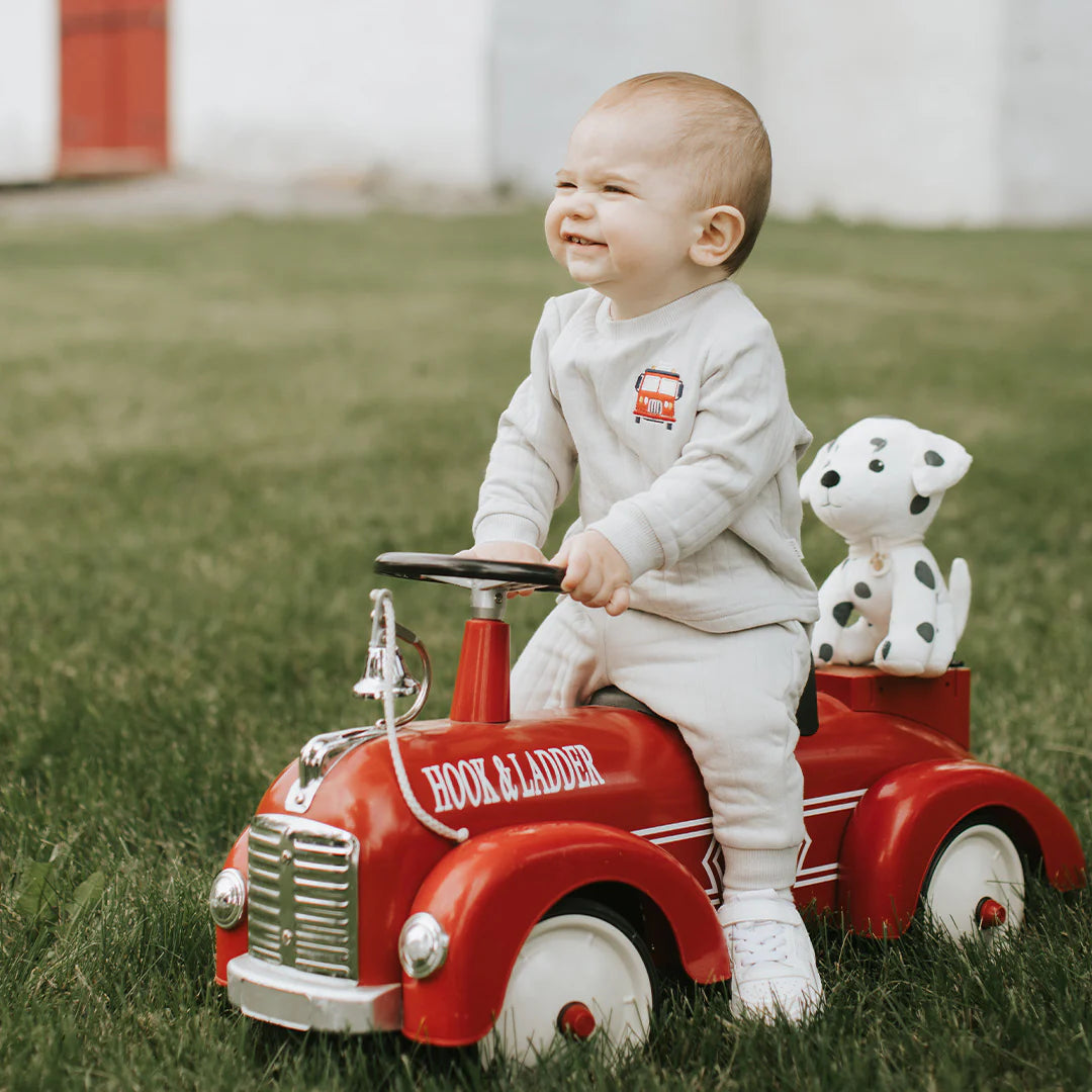 2 PC Quilted Jersey Set | Fire Truck Print on Grey | Petit Lem