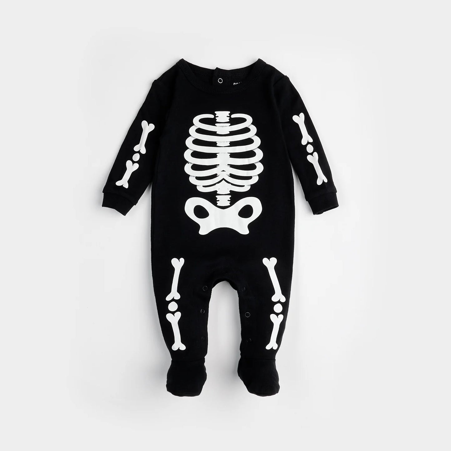 Skeleton Glow in the Dark Print on Black Sleeper | Petit Lem