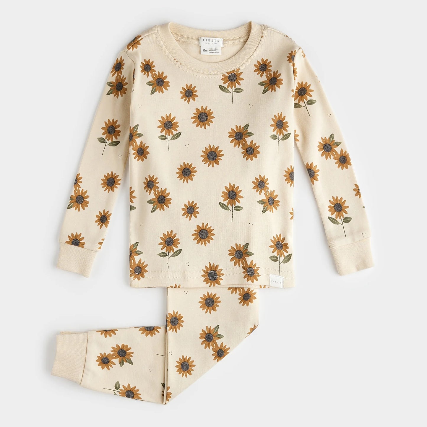 Sunflower Print on Antique White PJ Set | Petit Lem