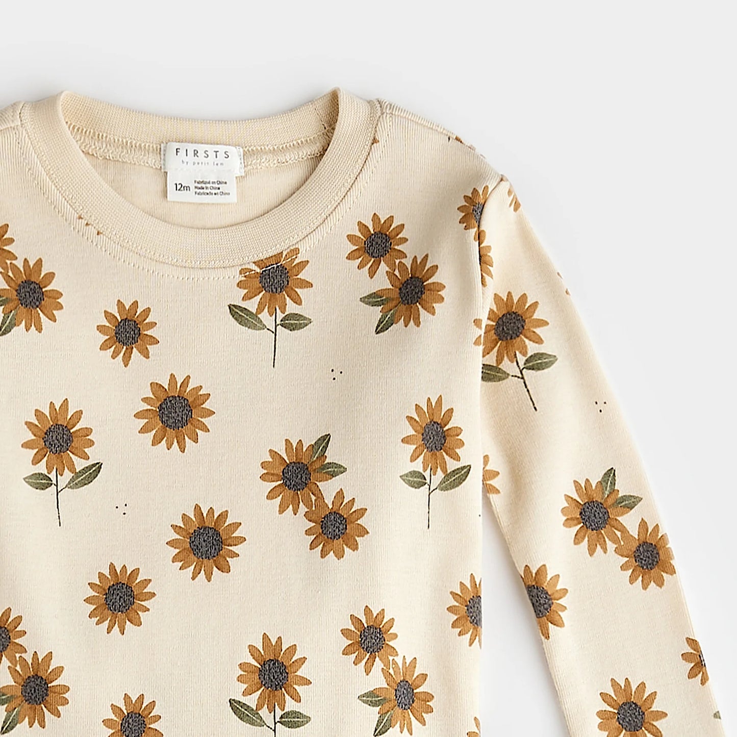 Sunflower Print on Antique White PJ Set | Petit Lem