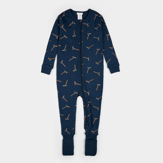 Hockey Stick Print on Blueberry Sleeper | Petit Lem