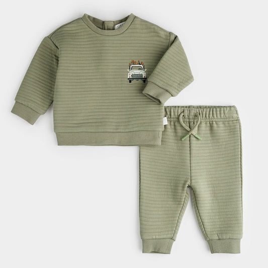 Fall Green Quilted Outfit Set | Petit Lem