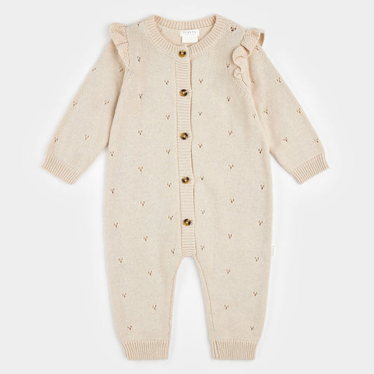 Crème Pointelle Knit Playsuit | Petit Lem