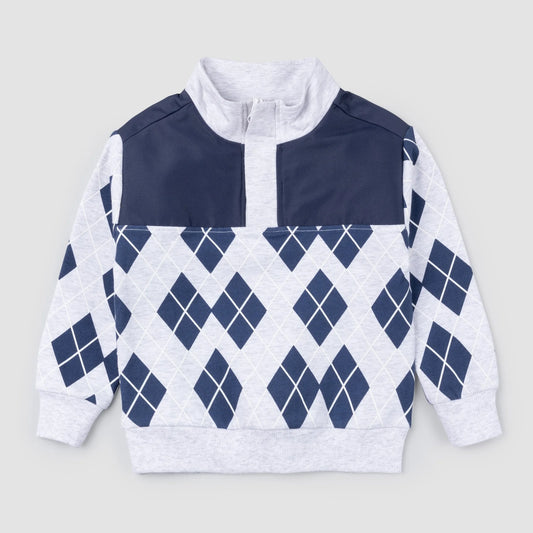 Navy Argyle Print Quarter-Zip Sweatshirt | Miles The Label