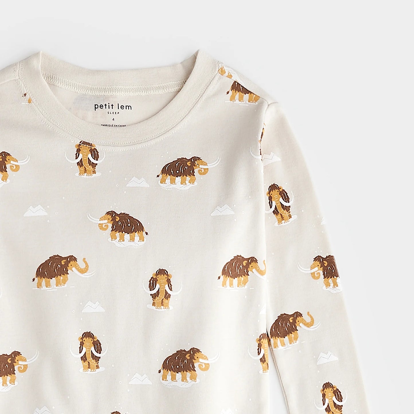 Wooly Mammoth Print on Crème PJ Set | Petit Lem