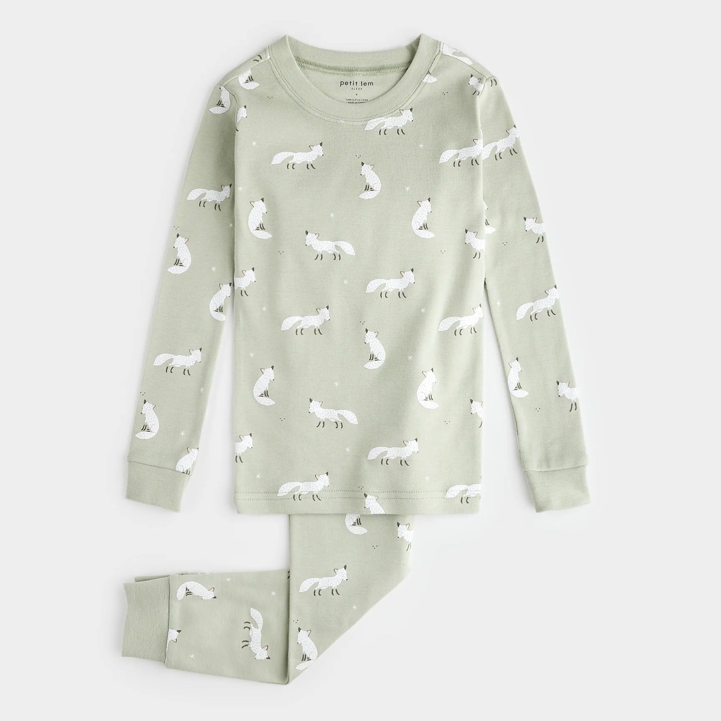 Arctic Fox on Pistachio PJ Set | Petit Lem