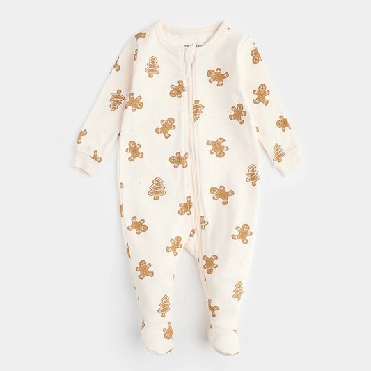 Gingerbread Print on Silver Peony Sleeper | Petit Lem