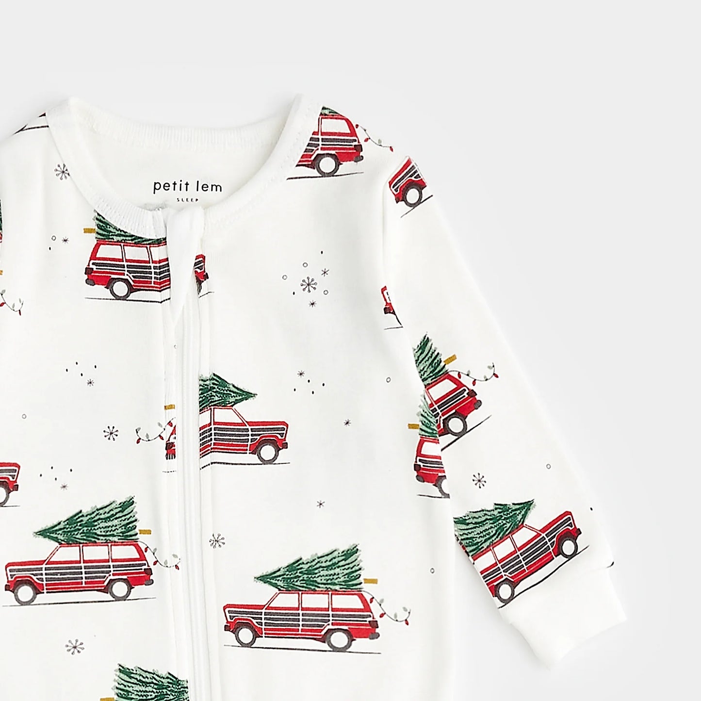 Festive Cars Print on Off-White Sleeper | Petit Lem