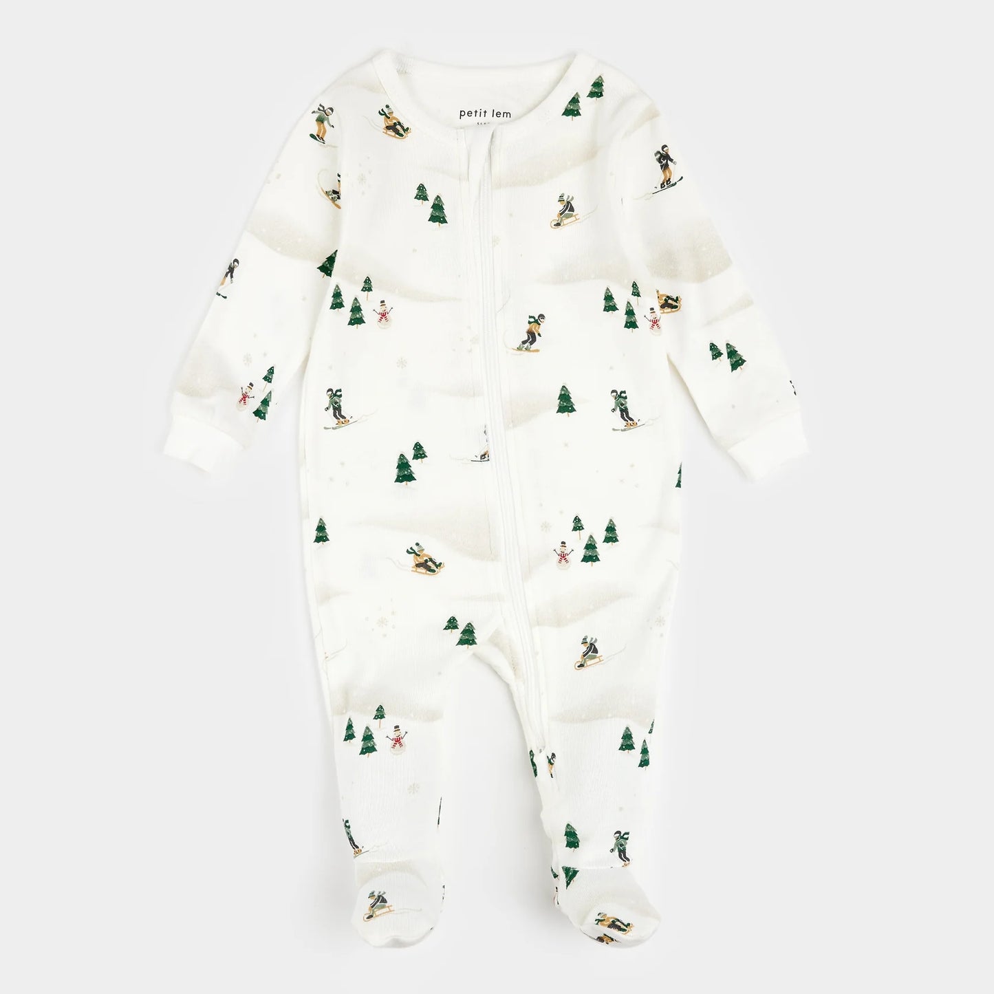 Winter Fun Print on Off-White Sleeper | Petit Lem