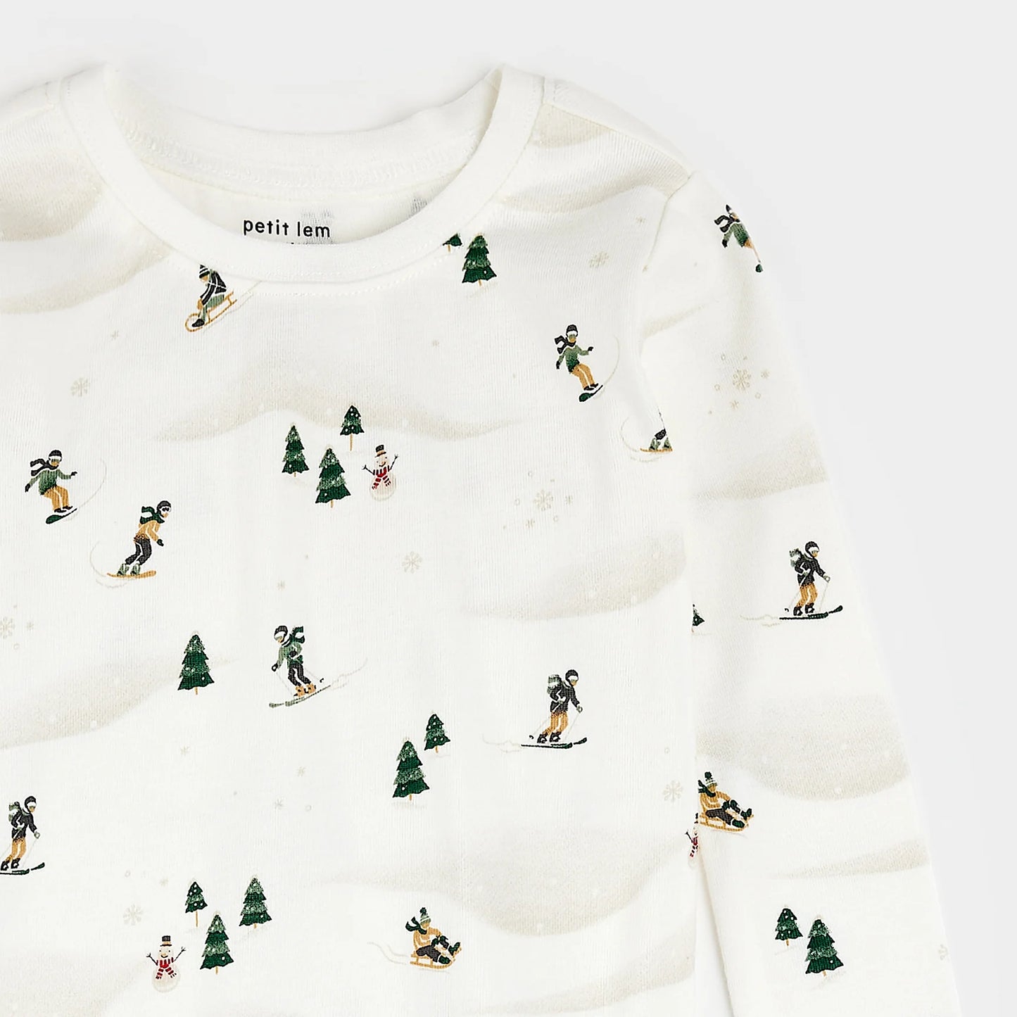 Winter Fun Print on Off-White PJ Set | Petit Lem