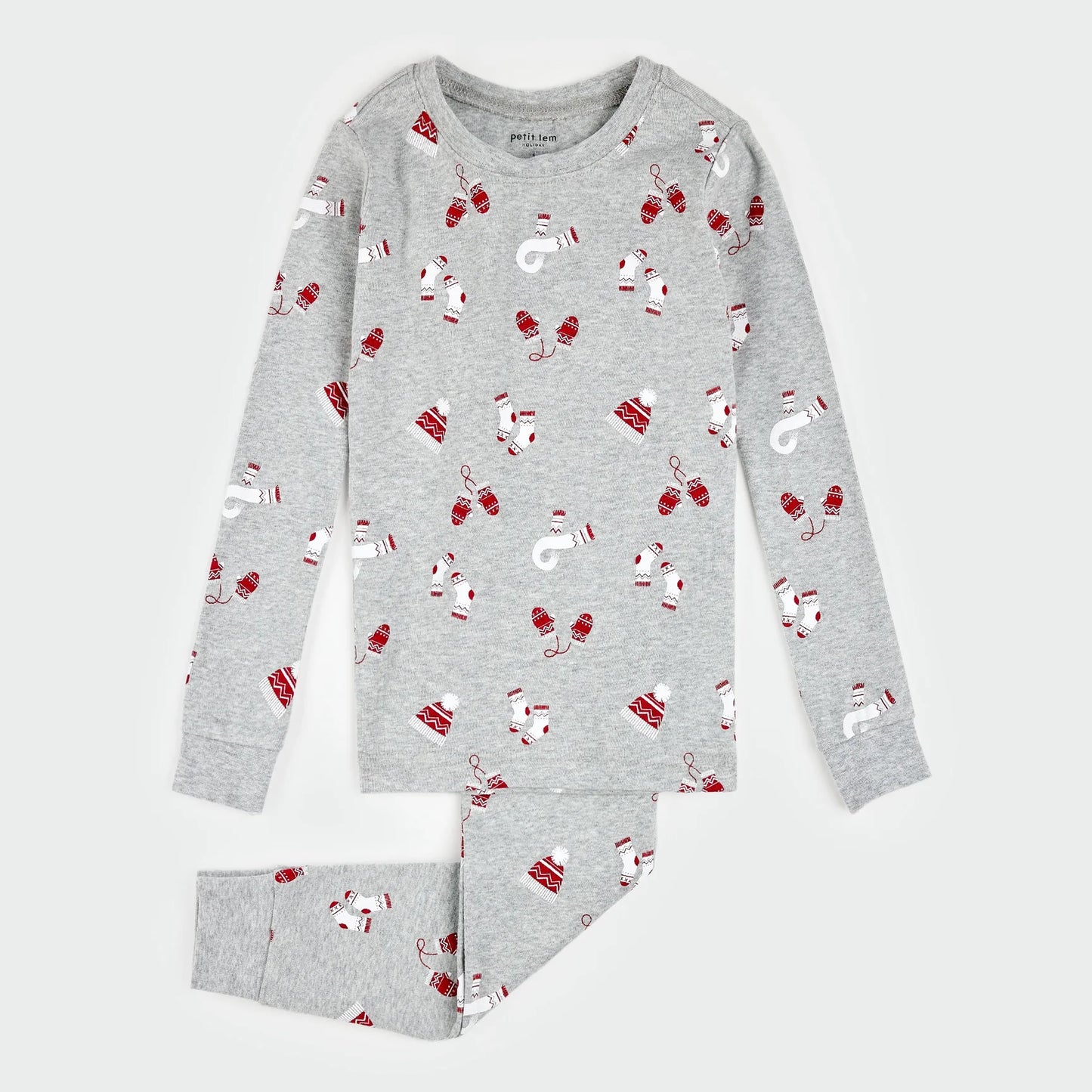 Knits and Pieces Print on Heather Grey PJ Set | Petit Lem