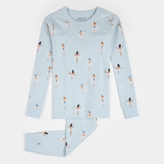 Sugar Plum Fairy Print on Ice Blue PJ Set | Petit Lem