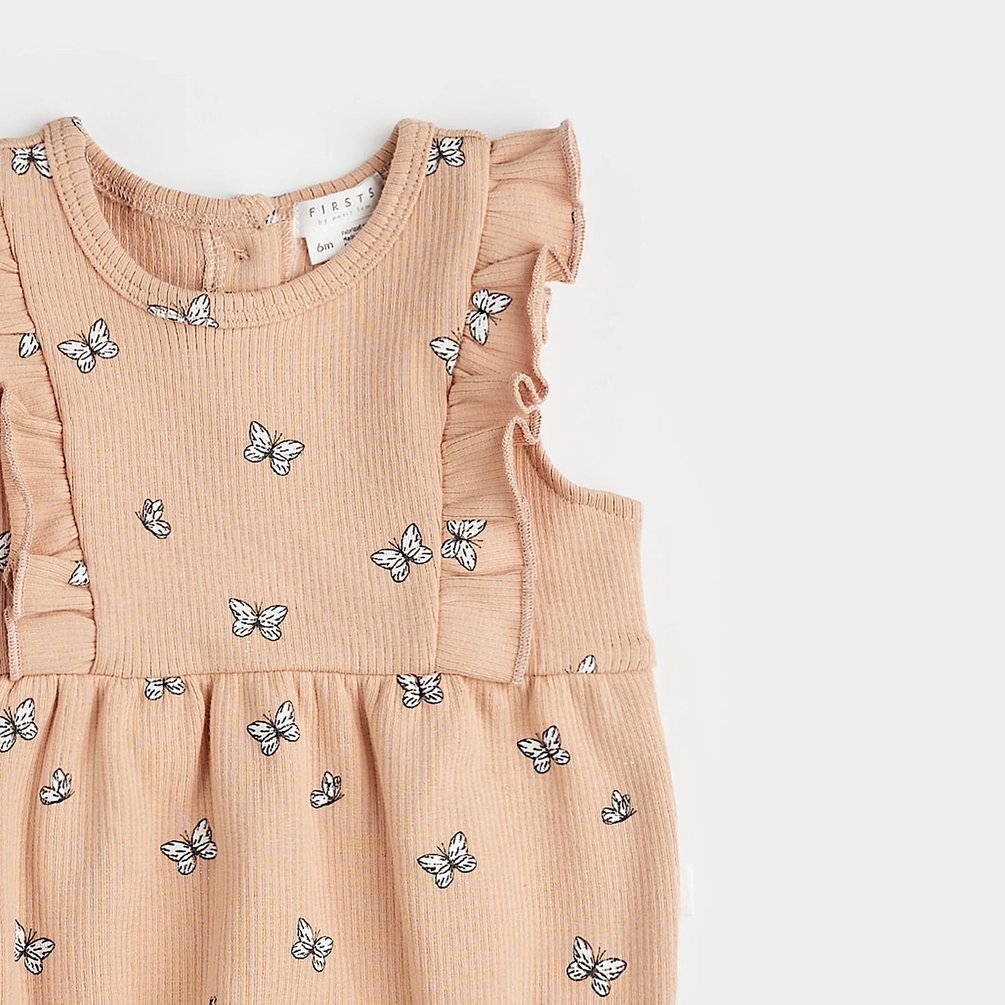 Butterfly Print on Ribbed Sirocco Bubble Romper | Petit Lem