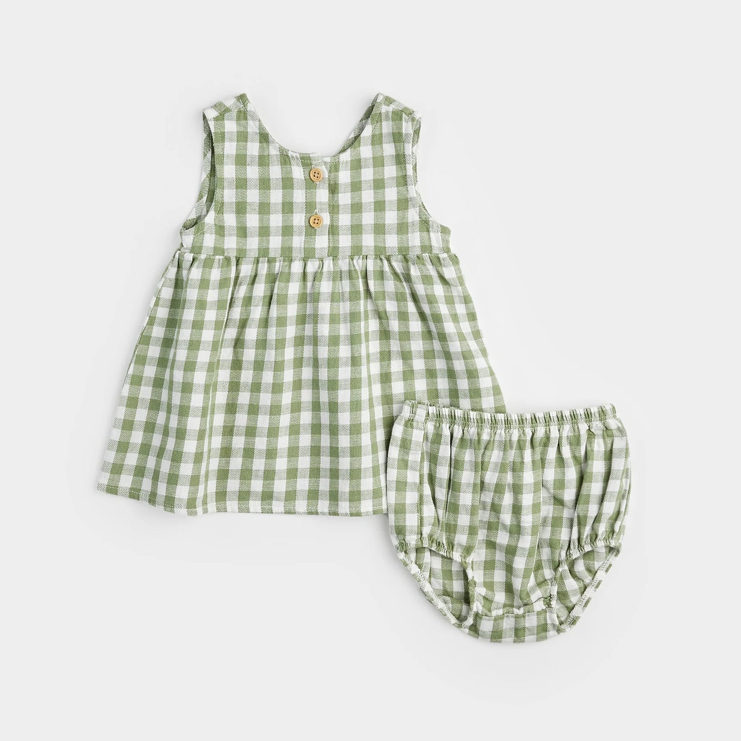 Gingham Cross Hatch Linen Woven Dress Set | Petit Lem